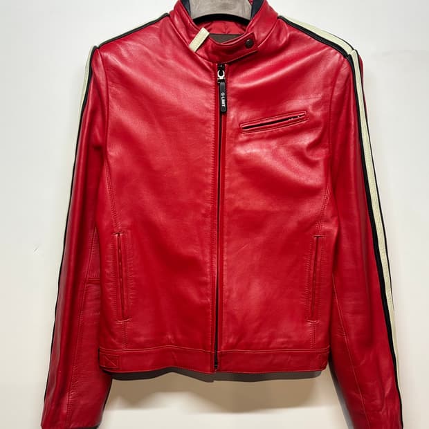 G-Limit 레드 가죽 라이더 자켓