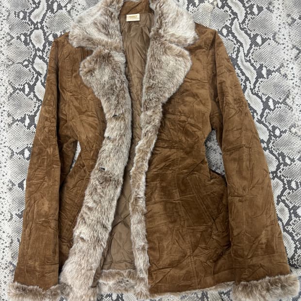 [VKEI] Fur Trimming Brown Jacket
