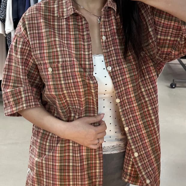 폴로 진스 체크반팔셔츠