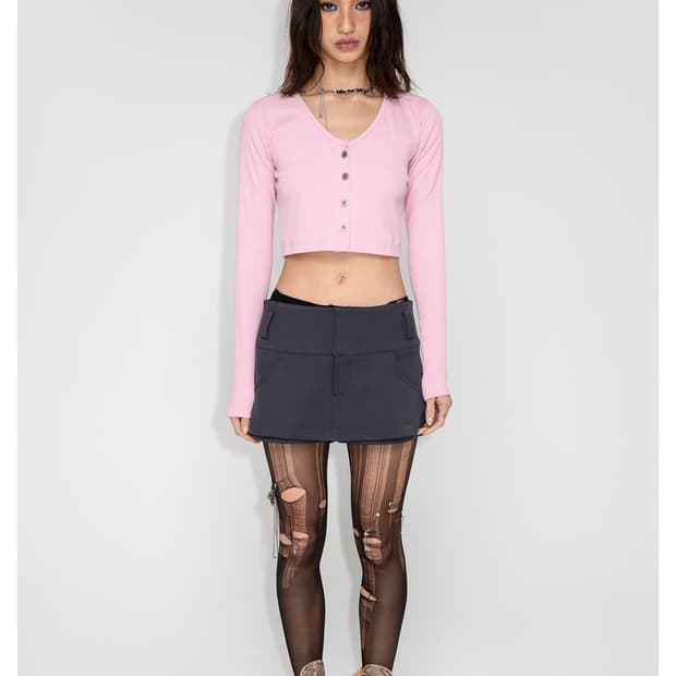 Yeel LOGO BUTTON CROPEED CARDIGAN PINK