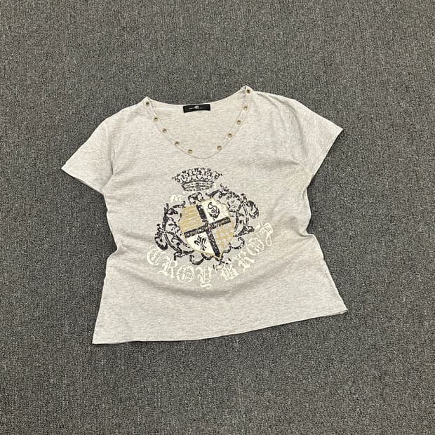 L)Japanese vintage 여성 펑크 y2k 아일렛 반팔 티셔츠