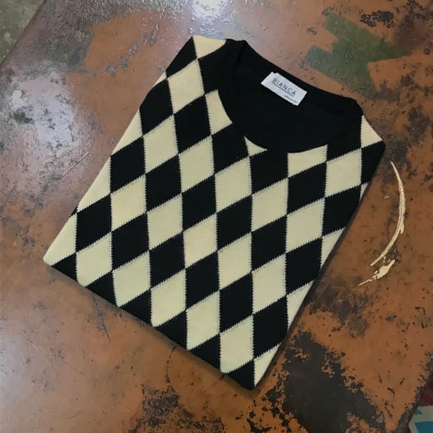 Italy vtg 빈티지 아가일 패턴 슬리브리스 울 니트 여성 55 66