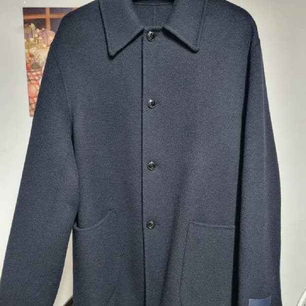 이얼즈어고 더블페이스 울 캐시미어 하프코트 네이비 M