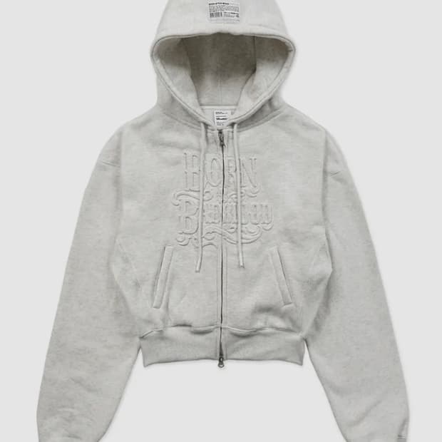 배드블러드 엠보스 로고 후드 집업 슬림핏 (기모) - 애쉬그레이