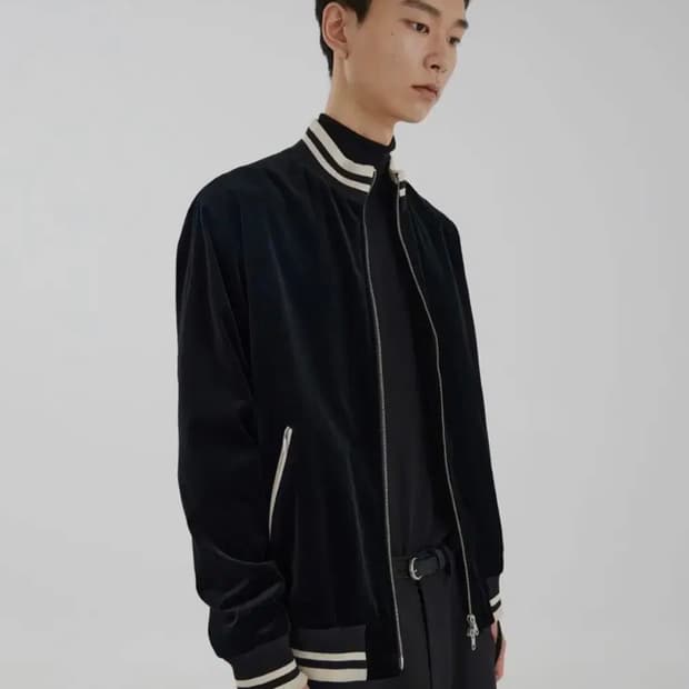 M)유스 벨벳 트랙 자켓 블랙