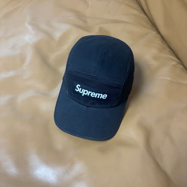 슈프림 캠프캡 모자 박스로고 워시드 블랙