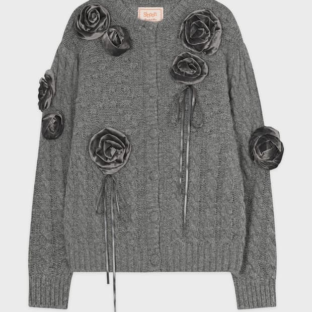 시눈 로제트 볼륨 가디건 그레이 