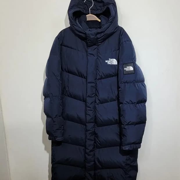 (L) 노스페이스 구스다운 롱패딩 점퍼 네이비 거위털 패딩코트 