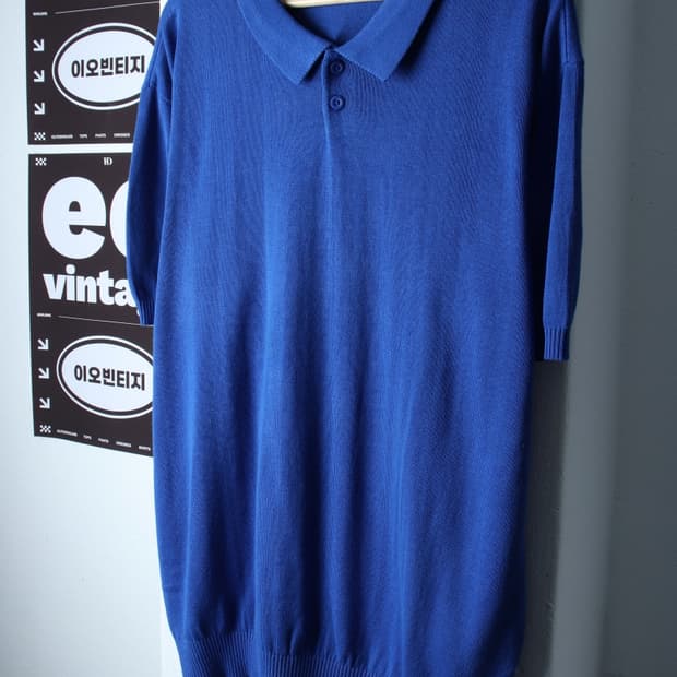 (XL-2XL) 더스트그레이 반팔 카라 티셔츠 오버핏 니트-H36865