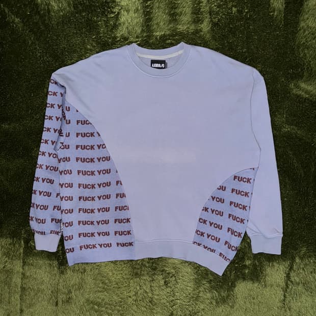 [XL] 아조바이아조 FUCK YOU 니트 믹스 스웻 셔츠 퍼플