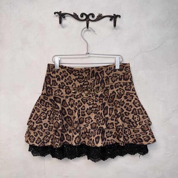 Brown leopard lace chain mini skirt 