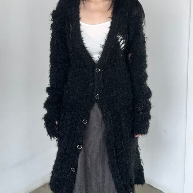 미하라 야스히로 디스트레스 모헤어 울 드레스