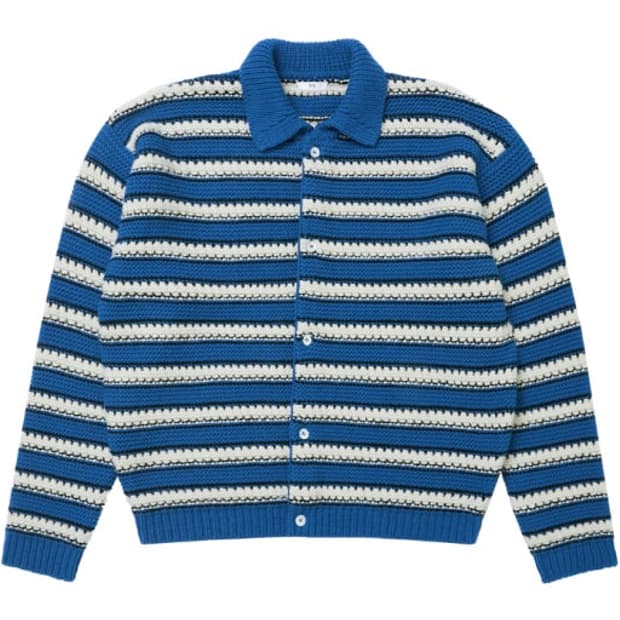 STU Wool Collar Stripe Cardigan Blue