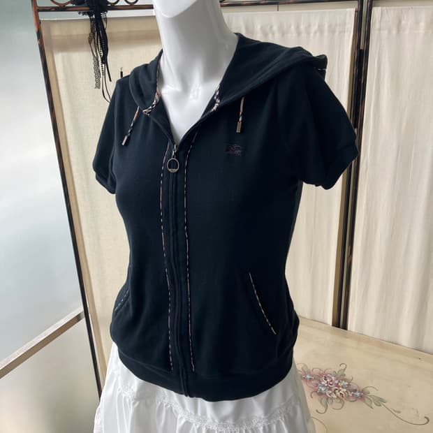 버버리 블루라벨 퍼프 후드 집업 반팔 1375 모리걸 일본빈티지 y2k 