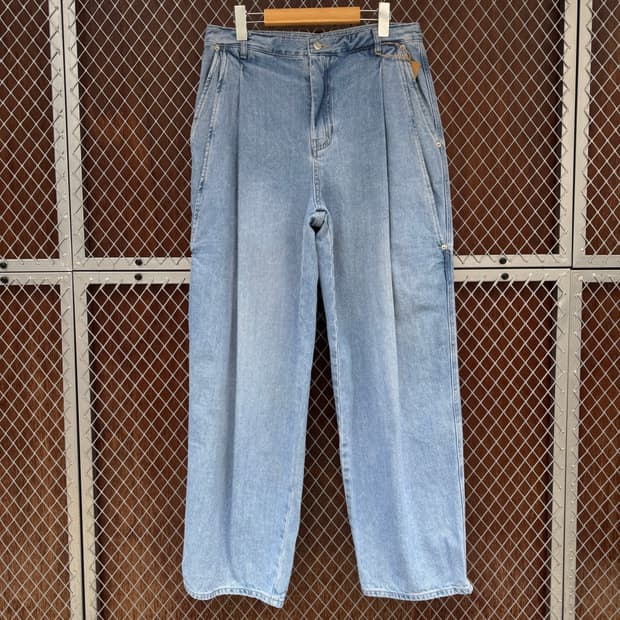 satur 세터 와이드 연청 핀턱 이중 포켓 데님 팬츠 L