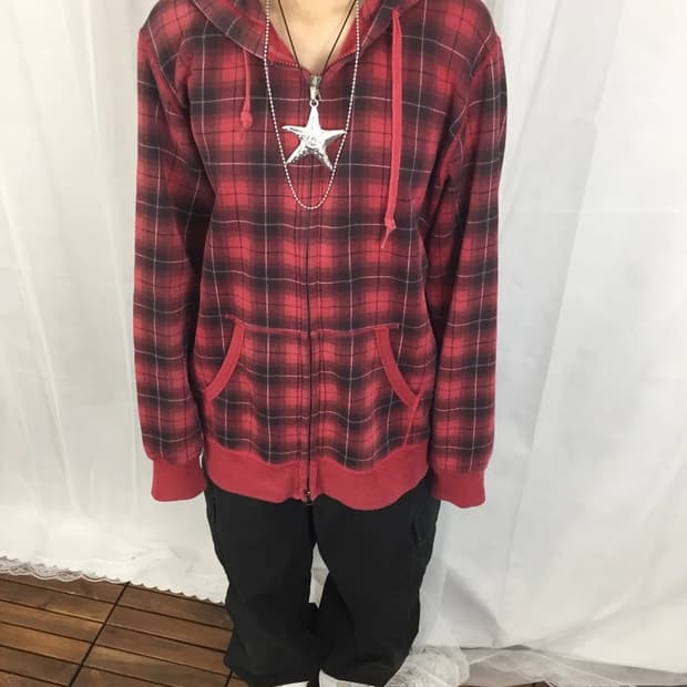 UNIQLO Red Plaid Zip Hoodie