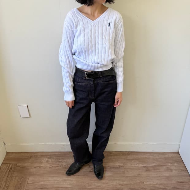 폴로랄프로렌 화이트 케이블 스웨터