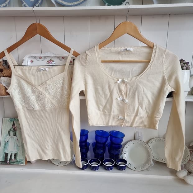 크롭 가디건+나시 세트