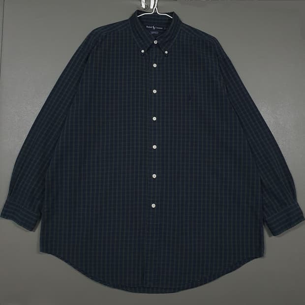 폴로 랄프로렌 90s 야머스 블랙와치 타탄체크 버튼다운 셔츠 남방 3XL