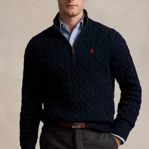 폴로 네이비 반집업 니트 m 사이즈