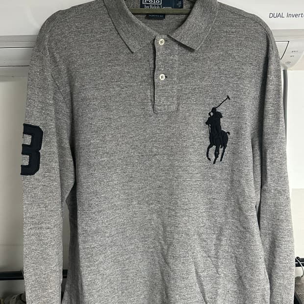 폴로 빅포니 회색 긴팔 티셔츠