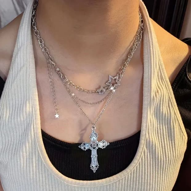 스테인레스 크로스 빈티지 목걸이