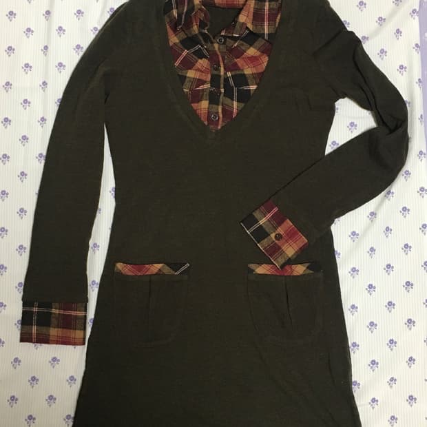 Check Shirt Layered Mini Dress