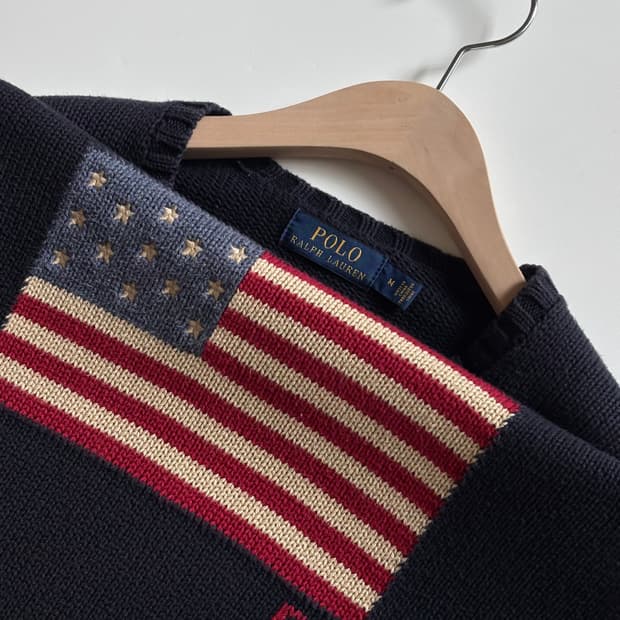Polo 폴로 랄프로렌 신형 성조기자수 네이비컬러 크루넥 니트