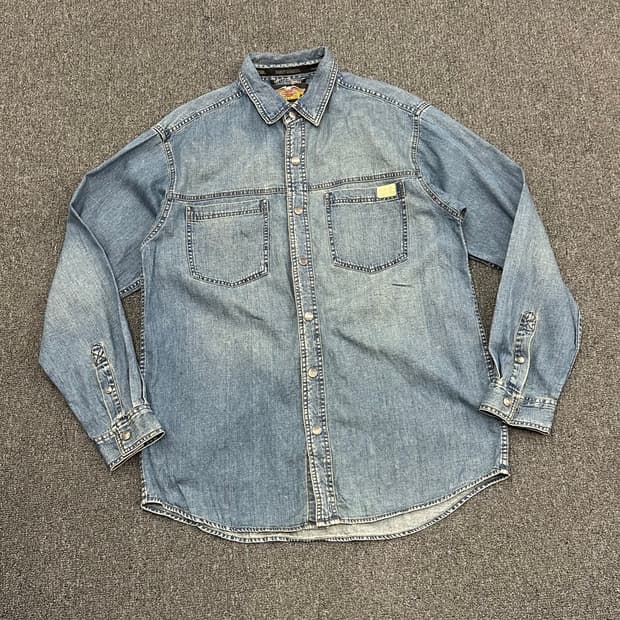 M)할리데이비슨 vintage 백프린팅 데님 긴팔셔츠