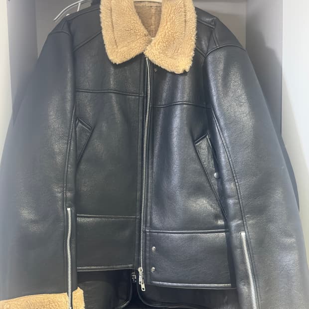 새상품)알렌느 무스탕 시어링 레더 자켓 브라운 2 사이즈