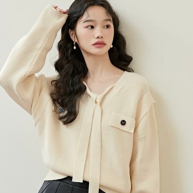 (m) 쿠오세 리본 컷아웃 니트