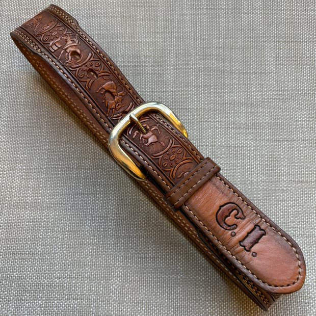 [24] 70s USA TEX TAN 카빙 레더 웨스턴 벨트