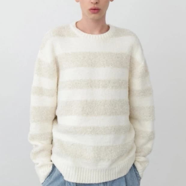 인사일런스 텍스쳐드 스트라이프 크루넥 니트 베이지 s