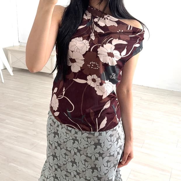 Burgundy Brown Cowl Neck Sleeveless