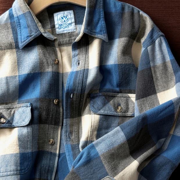  Cotton woven nel check wide shirt