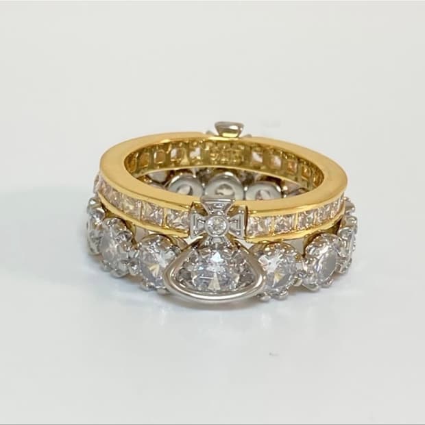 비비안웨스트우드 아카이브 큐빌크리스탈 골드실버 2단링 반지