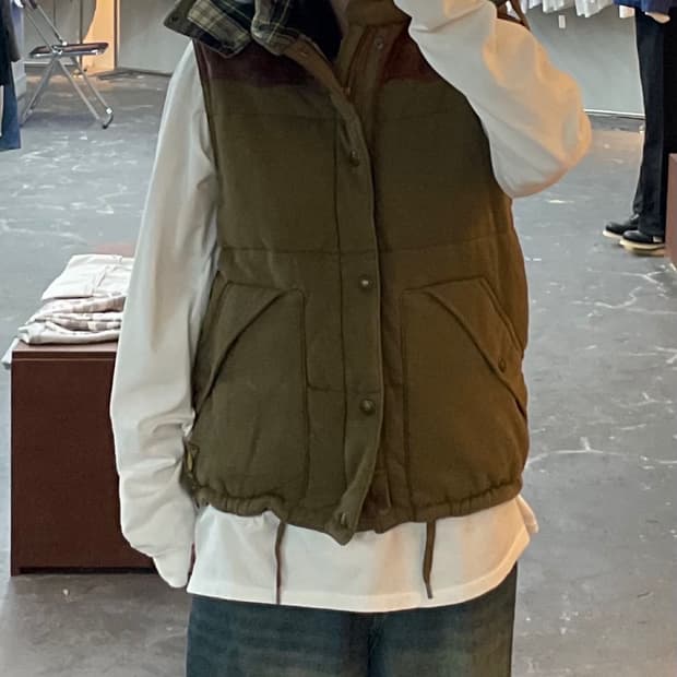 폴로랄프로렌 브라운레더 히든 후드 패딩 조끼 베스트 H1405