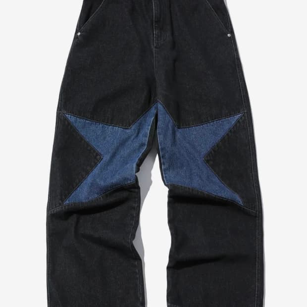 꼼파뇨 스타 와이드 데님 팬츠 인디고블랙