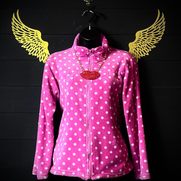 JPN 갸루 도트 패턴 쿨 핫핑크 퍼 후드집업