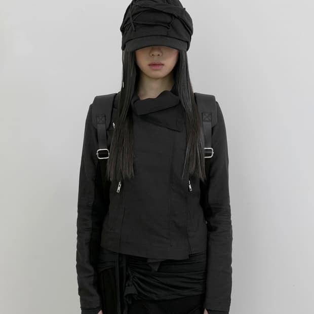 플레어업 asymmetrical biker jacket black