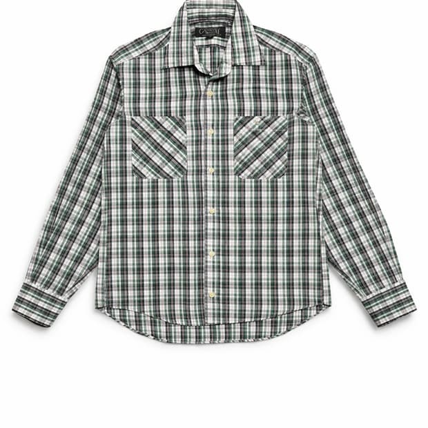 JPN 일본 빈티지 y2k 모리걸 아메카지 그린 체크 셔츠 포켓 남방 M