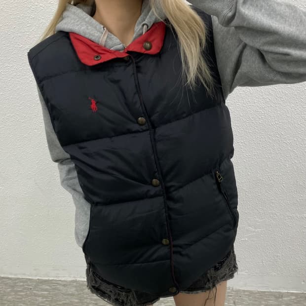 폴로 랄프로렌 레드포니 리버시블 블랙 패딩 조끼 M