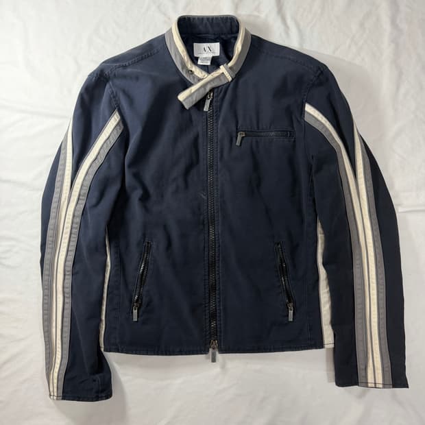00s 아르마니 익스체인지 싱글 바이커 자켓 네이비 