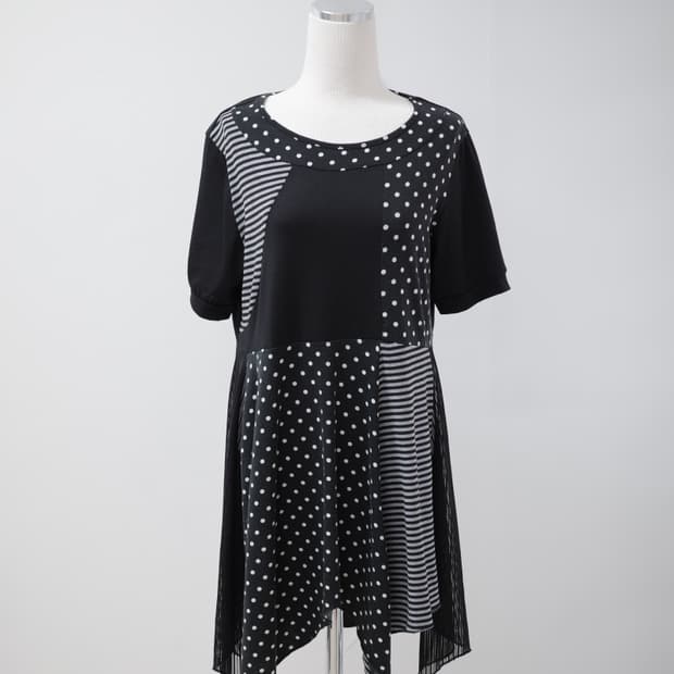 Dot stripe mix half t-shirt
