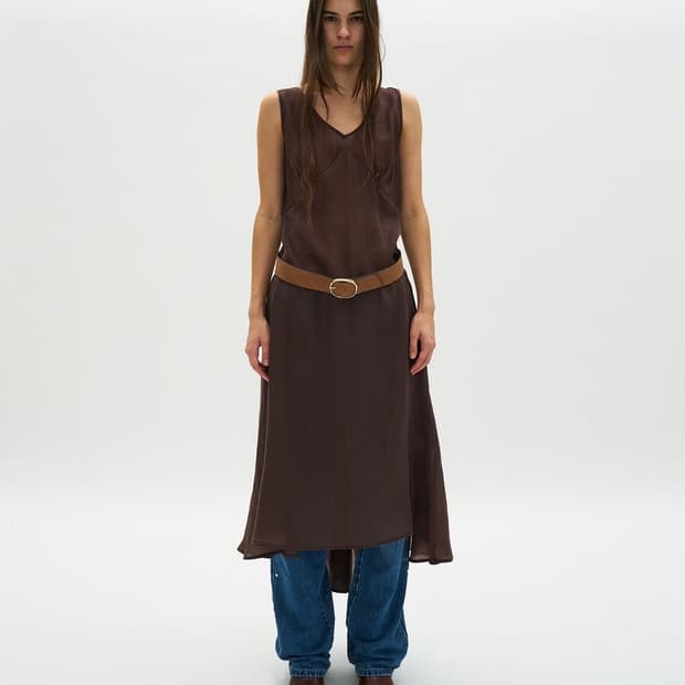 파르티멘토 다트 시스루 레이어드 원피스 브라운 M 새상품