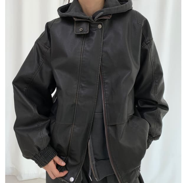 (오늘만세일)페인티드우드 빈티지 레더 점퍼 (레더자켓)