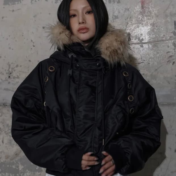 팬시클럽 아일렛 퍼 자켓 