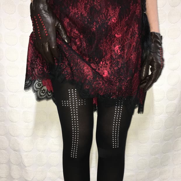 새상품 십자가 스터드 블랙 스타킹