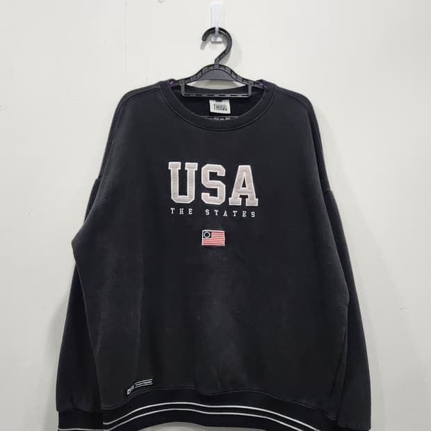 앱놀머씽 USA 블랙 맨투맨 티셔츠 남성 100사이즈