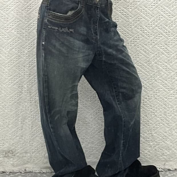 푸부 올드스쿨 빈티지 Y2K 로고플레이 데님팬츠 35인치 C06636